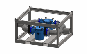 6" bentonite filter skid with Perrot couplings and integrated pressure gauges for slurry filtration